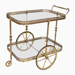 French Neoclassical Brass Bar Cart in the Style of Maison Jansen, 1940s