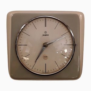 Vintage German Wall Clock in Ceramic, Chromed Metal & Glass from Junghans, 1960s