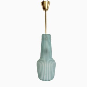 Lampe à Suspension en Verre Rayé et Laiton de Venini, Italie, 1960s