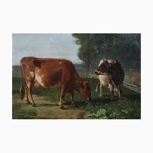 Jacquelart, Grazing Cows, 1890s, Oil on Canvas, Framed
