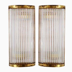 Art Deco Italian Wall Sconces with Glass Rods and Brass, 1990s, Set of 2