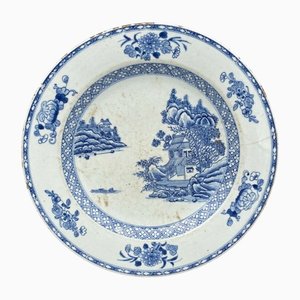 18th Century Chinese Blue and White Porcelain Dish with Pagoda Motif