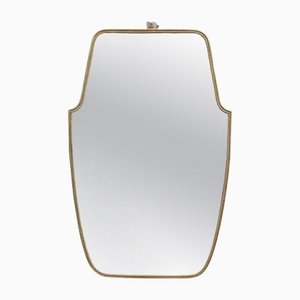 Vintage Italian Brass Frame and Beading Wall Mirror by Gio Ponti, 1950s