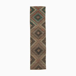 Vintage Turkish Brown Kilim Runner Rug