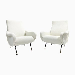 Mid-Century Modern Italian White Fabric Armchairs, 1950s, Set of 2