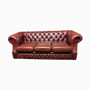 3-Sitzer Chesterfield Sofa aus braunem Leder