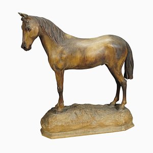 Naturalistic Black Forest Carved Horse Sculpture by Vitus Madl, Germany, 1890s