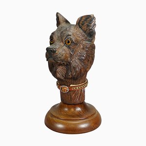 Wooden Carved Head of a Norwich Terrier, Brienz, 1890s
