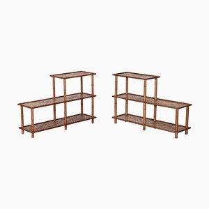 Mid-Century French Faux Bamboo Beech & Rattan Etageres, 1950s, Set of 2
