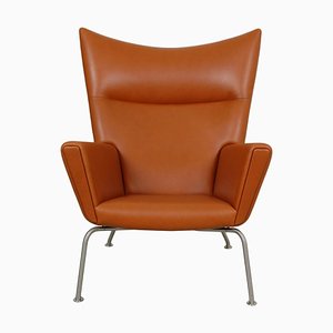 Walnut Anilin Leather Wingchair by Hans J. Wegner for Carl Hansen & Søn, 1990s