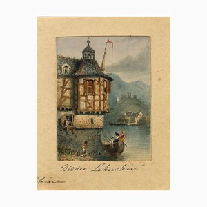 After Samuel Prout, Nieder Lahnstein on the Rhine Miniature, 1830s, Watercolour