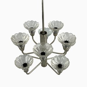 Mid-Century Space Age Chandelier in Metal & Glass, 1970s