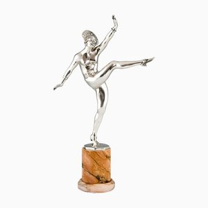 JP Morante, Danseuse Art Déco, 1930, Bronze Plaqué Argent