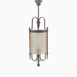 Lantern Hanging Light in Wrought Iron and Bronze, 1940s