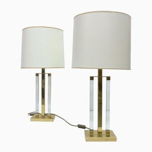 Large Hollywood Regency Table Lamps in Brass & Acrylic, 1970s, Set of 2