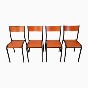 Vintage Orange School Chairs, 1970s, Set of 4