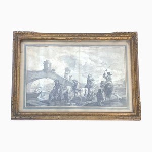 Scene of Riders Near a Bridge, 18th Century, Drawing, Framed