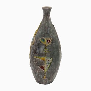Vase en Céramique Gris avec Squiggles de Umberto Zannoni, 1950s