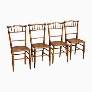 19th Century Beech and Caning Chairs, 1900s, Set of 4