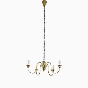 Five-Arm Brass Chandelier attributed to Fog & Mørup, 1950s
