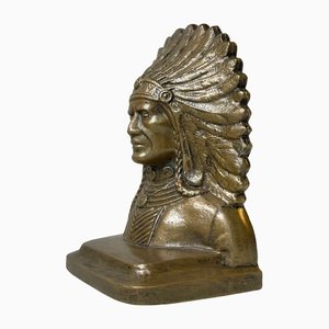 Antique Indian Bronze Chief Bookend, USA. 1920s