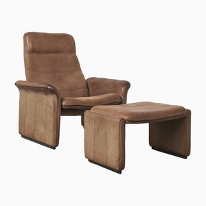 DS50 Reclining Lounge Chair in Leather with Stool from De Sede, 1970s, Set of 2