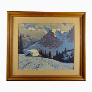 Pio Solero, Paesaggio di montagna con neve, 1930/40, olio su tavola