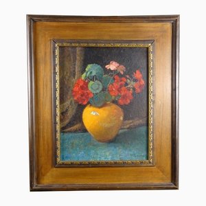 Pio Solero, Vase with Flowers, 1930/40, Oil on Board, Framed