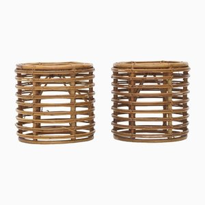 Tabourets en Rotin par Castano, 1950s, Set de 2