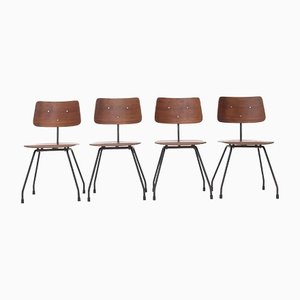 Curved Plywood and Metal Chair, 1950s , Set of 4