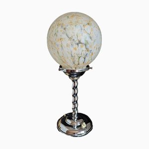 Art Deco Globe Table Lamp, Chrome Barley Twist Base, Glass Shade, Vintage, 34 Cm, 1930s