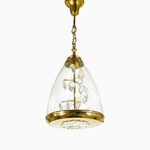 Mid-Century Modern Italian Glass and Brass Pendant Lamp in the style of Azucena