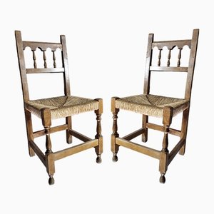 Spanish Wooden Chairs with Enea Seat, Set of 2
