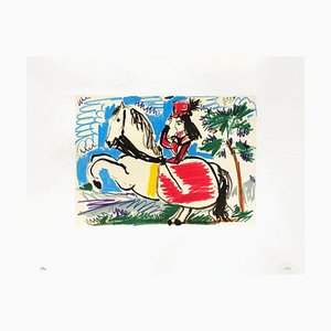 Pablo Picasso, Jacqueline on White Horse, Fotolithografie auf Whiteboard, 1961