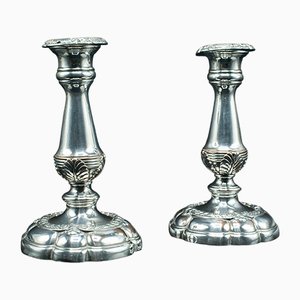 Antique English Silver Plate Candlesticks, 1890s, Set of 2
