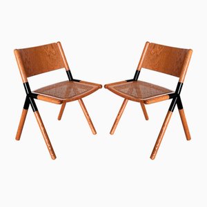 Mid-Century Italian Chairs in Oak and Rattan by Mauro Pasquinelli, 1970s, Set of 2