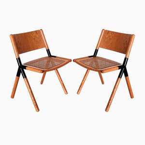 Set of Mid-Century Italian Chairs in Oak and Rattan by Mauro Pasquinelli, 1970s