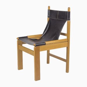 Swedish Safari Wooden Chair with Leather Seating, 1970s