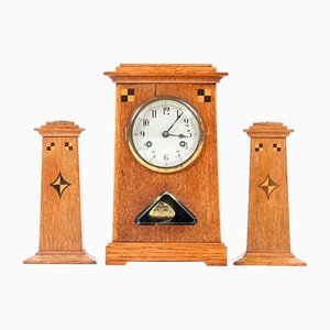 Art New Juntstil Uhr Set aus Eiche, 1890er, 3er Set