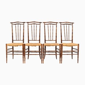 Mid-Century Modern Beech and Faux Bamboo High Back Dining Room Chairs, 1970s, Set of 4