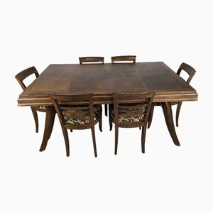 Tavolo e sedie Art Déco in ciliegio e quercia, anni '40, set di 7