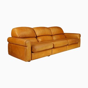 Mid-Century Modern Cognac Leather Lounge Sofa, Italy, 1960s