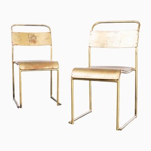 Tubular Gold Metal Dining Chairs, 1950s, Set of 2