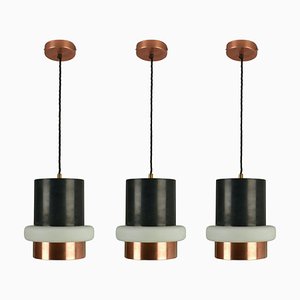 Modern Pendants in Black Metal, Copper and Glass by Philips, 1960s, Set of 3