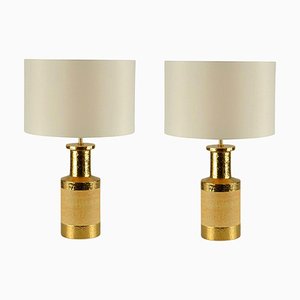 Italian Table Lamps in Gold and Stoneware Ceramic by Bitossi, 1970s, Set of 2