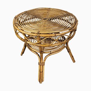 Italian Bamboo and Rattan Round Coffee Table, 1960s