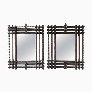 Large French Wood Tramp Art Frames with Mirror, 1880, Set of 2