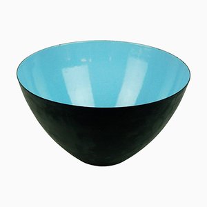 Large Scandinavian Blue Enamel Bowl attributed to Herbert Krenchel for Krenit, Denmark, 1960s