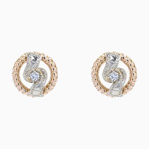 18 Karat French Rose White Gold Earrings, 1960s, Set of 2