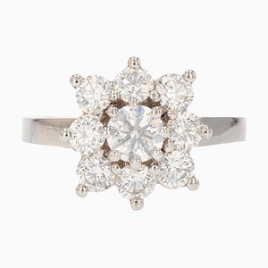 Modern Diamonds and Platinum Square Engagement Daisy Ring